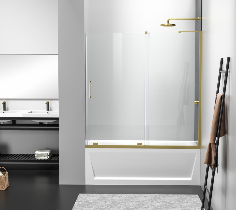Home Living 60X60 Frameless Sliding Tub Door, Brushed Gold