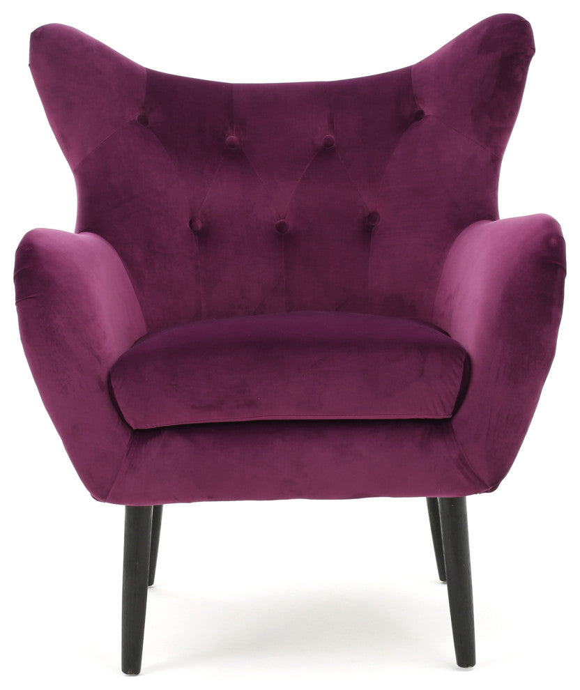 GDF Studio Kotop Contemporary New Velvet Wingback Arm Chair, Fuchsia