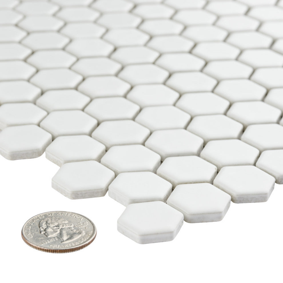 Colmena Hex Porcelain Floor and Wall Mosaic Tile, Matte White
