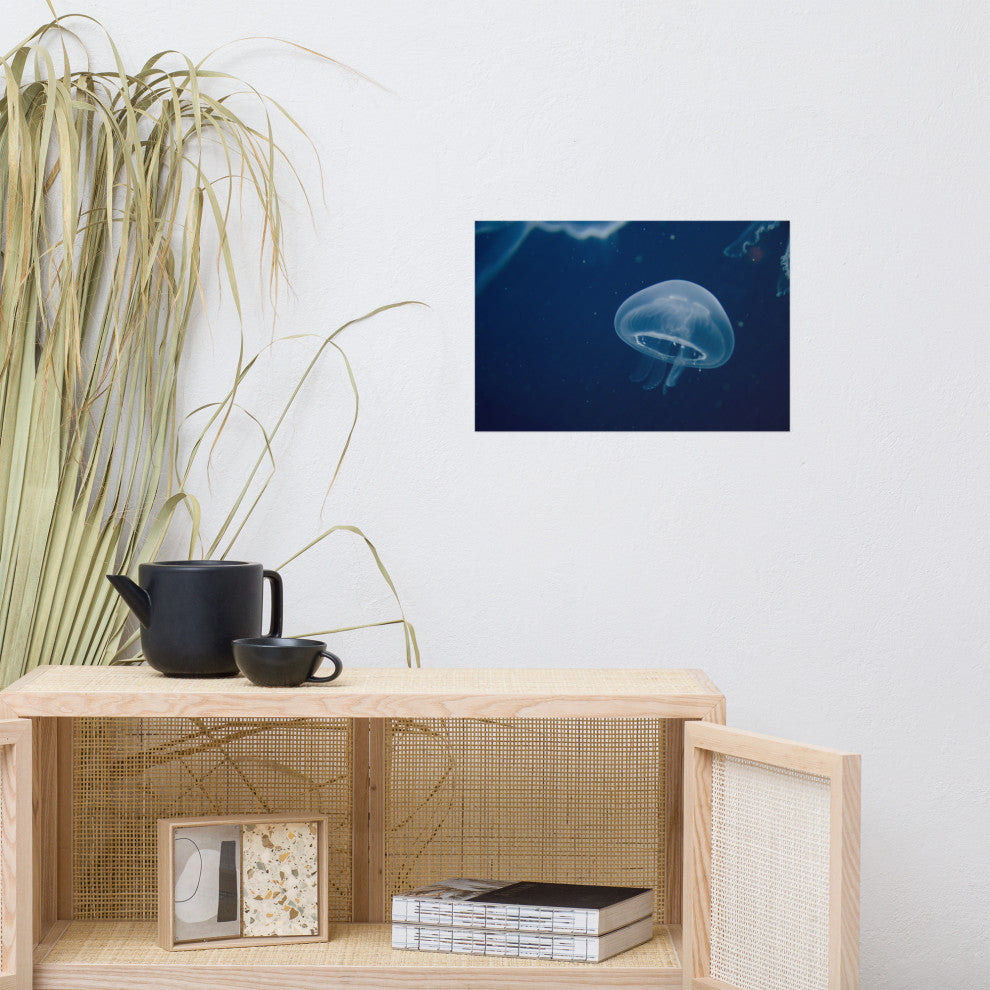 Small Blue Jellyfish Underwater Wildlife Photography Unframed Wall Art Print, 12" X 18"