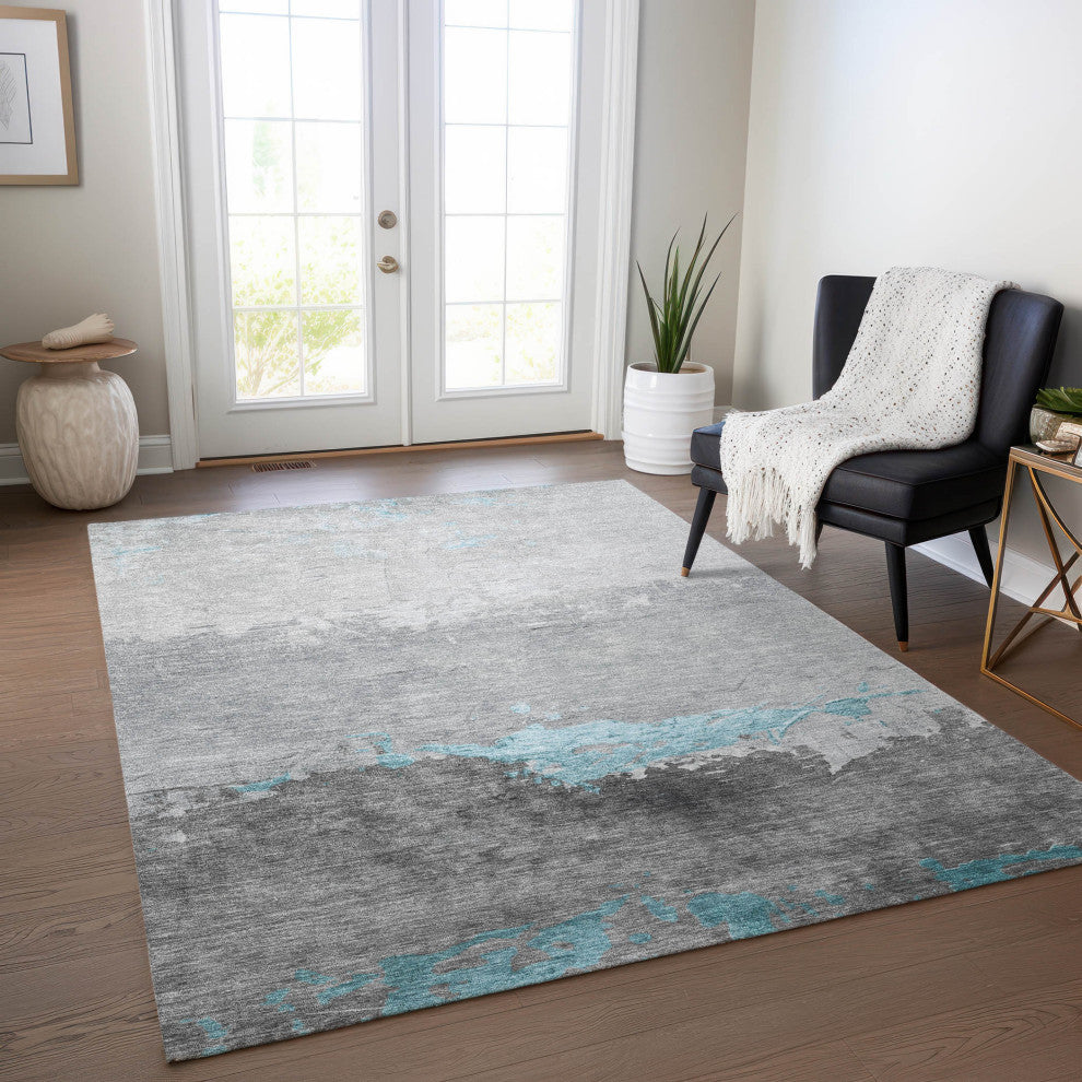 Machine Washable Indoor/Outdoor Chantille ACN1885 Teal 3' x 5' Rug