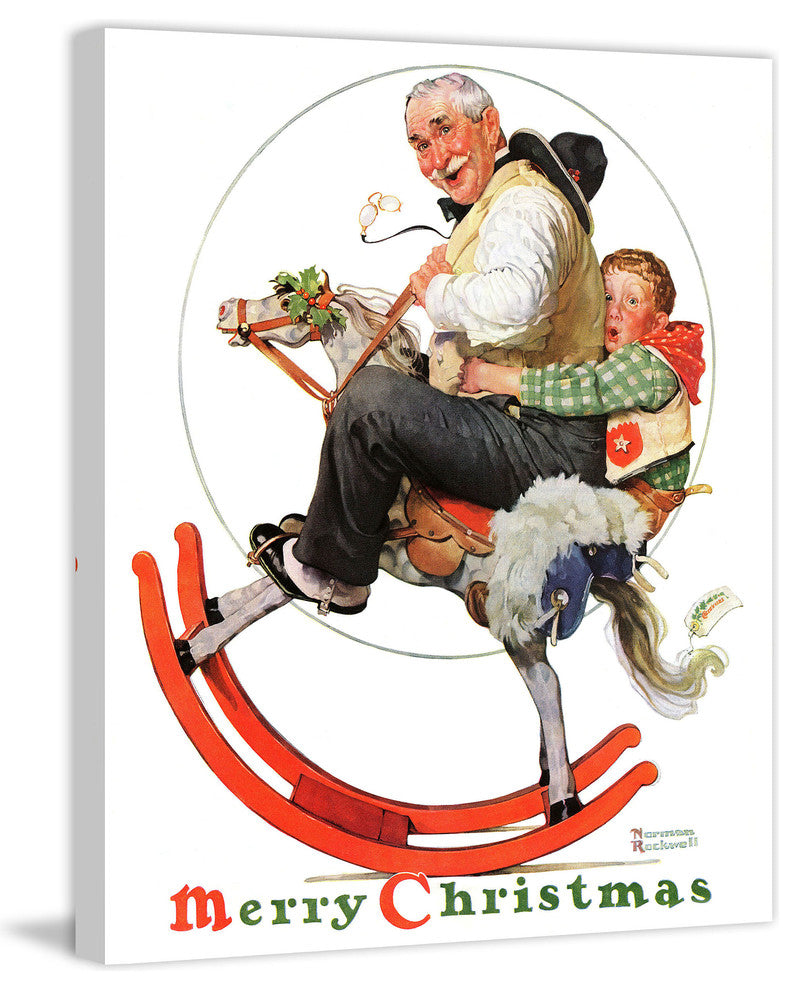 "Gramps on Rocking Horse" Print on Canvas by Norman Rockwell