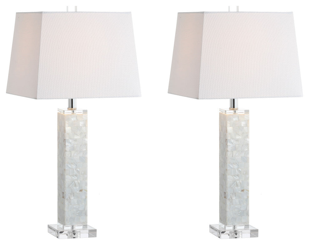 Noelle 28.5" Seashell LED Table Lamp, White, Set of 2
