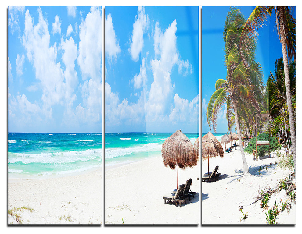 "Bright Caribbean Beach" Metal Wall Art, 3 Panels, 36"x28"