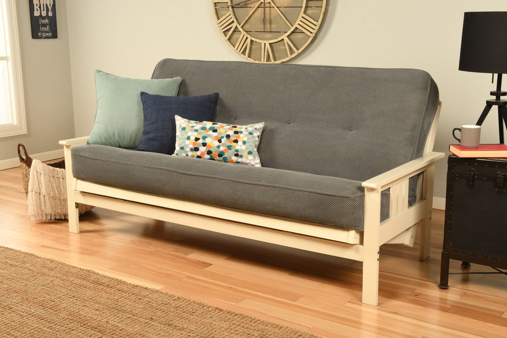 Caleb Frame Futon With Antique White Finish, Marmont Thunder