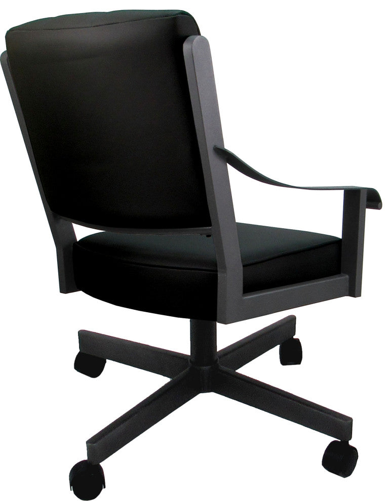 Leather Memphis Dining Caster Chair Swivel Tilt with Wheels, Black Leather on Gray