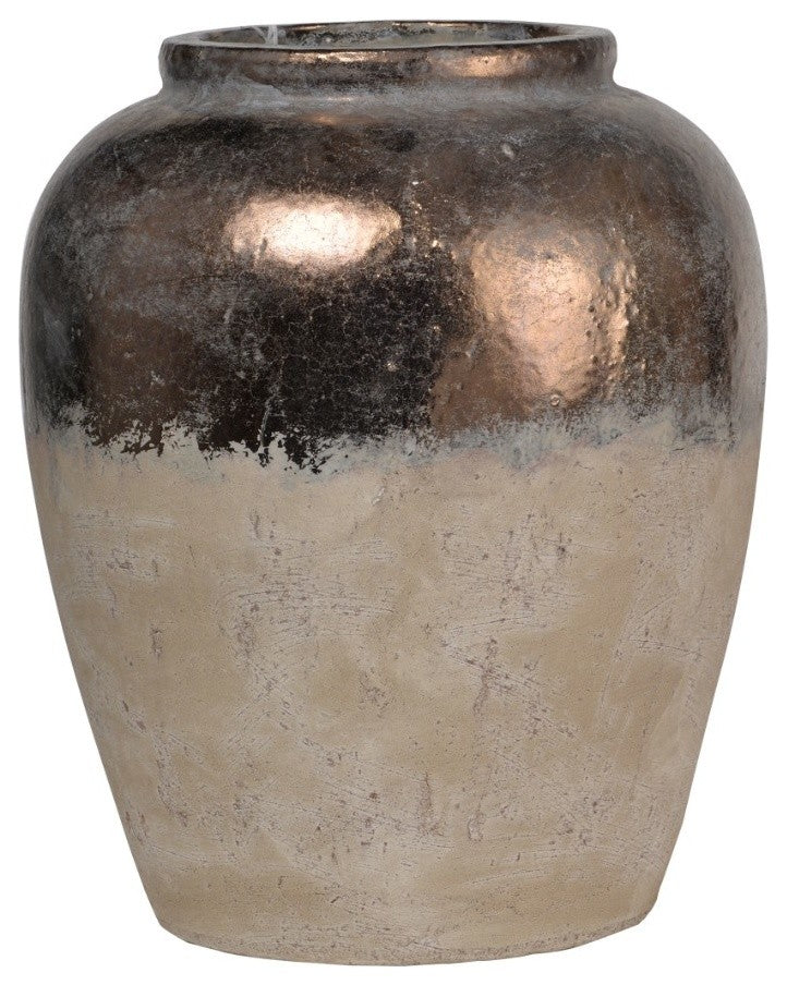 Distressed Ceramic Vase With Round Opening, Sienna Brown