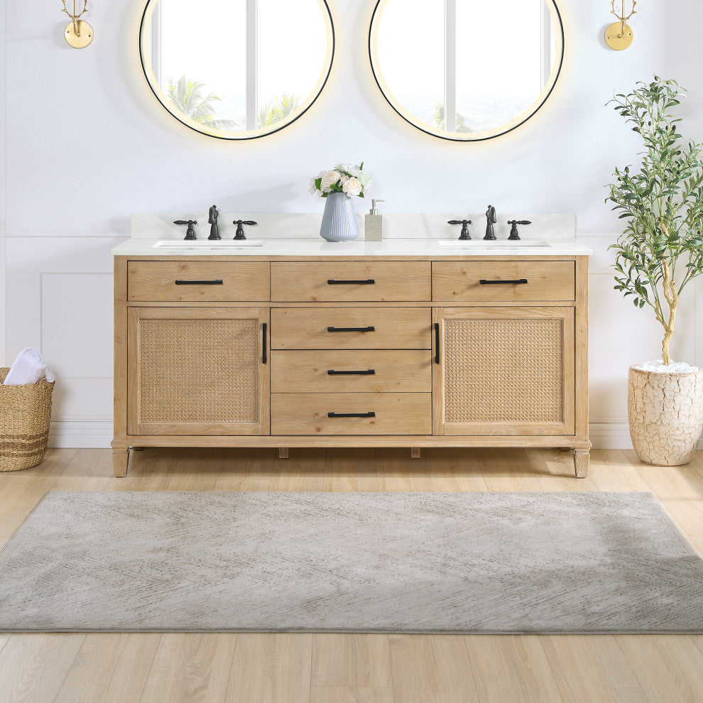 Solana Bathroom Cabinet Vanity Base, Weathered Fir, 72", Without Mirror
