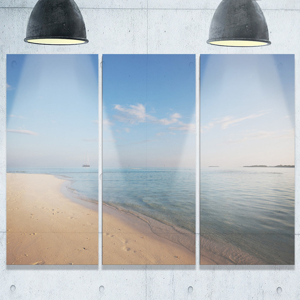 "Serene Maldives Beach With Plain Sky" Metal Wall Art, 3 Panels, 36"x28"