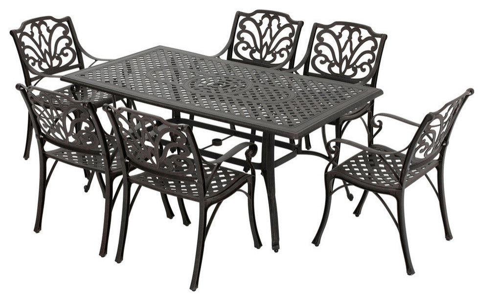 GDF Studio 7-Piece Fonzo Outdoor Bronze Cast Aluminum Rectangular Dining Set