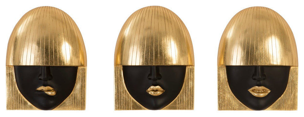 Fashion Faces Wall Tiles, 3-Piece Set, Gold Leaf
