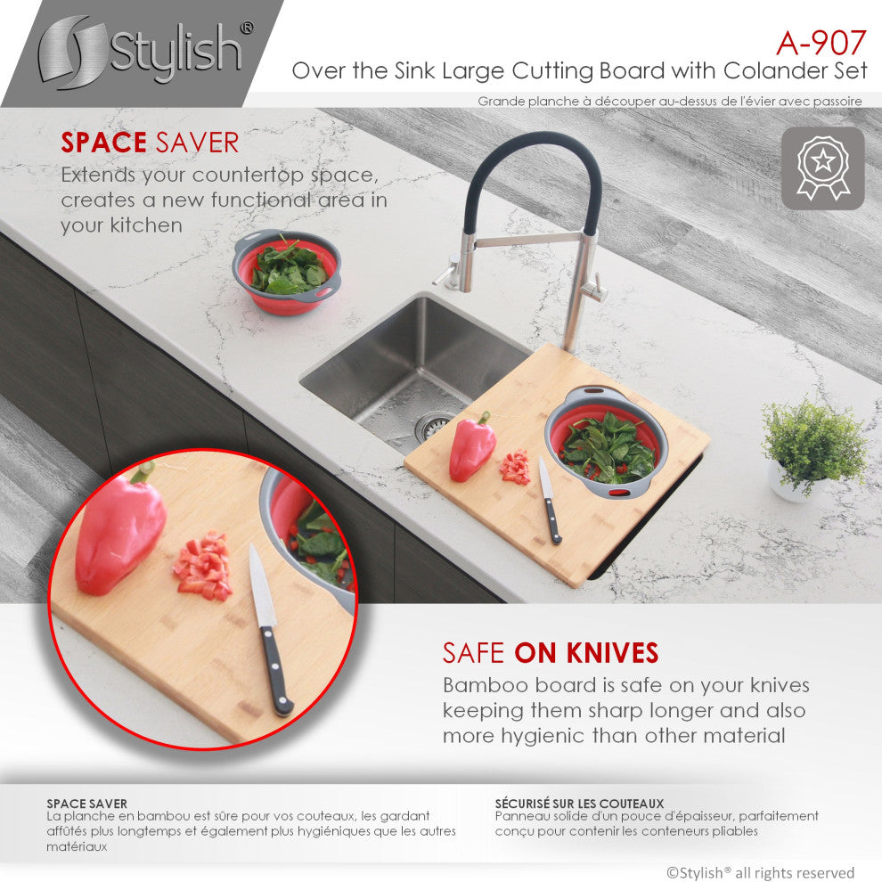 Over The Sink Large Cutting Board With Colander Set A-907