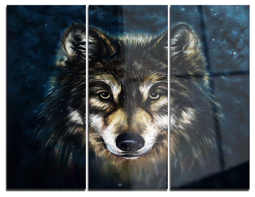 "Smiling Wolf" Glossy Metal Wall Art, 3 Panels, 36"x28"