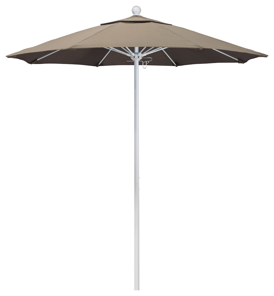 7.5' Fiberglass Umbrella White, Sunbrella, Taupe