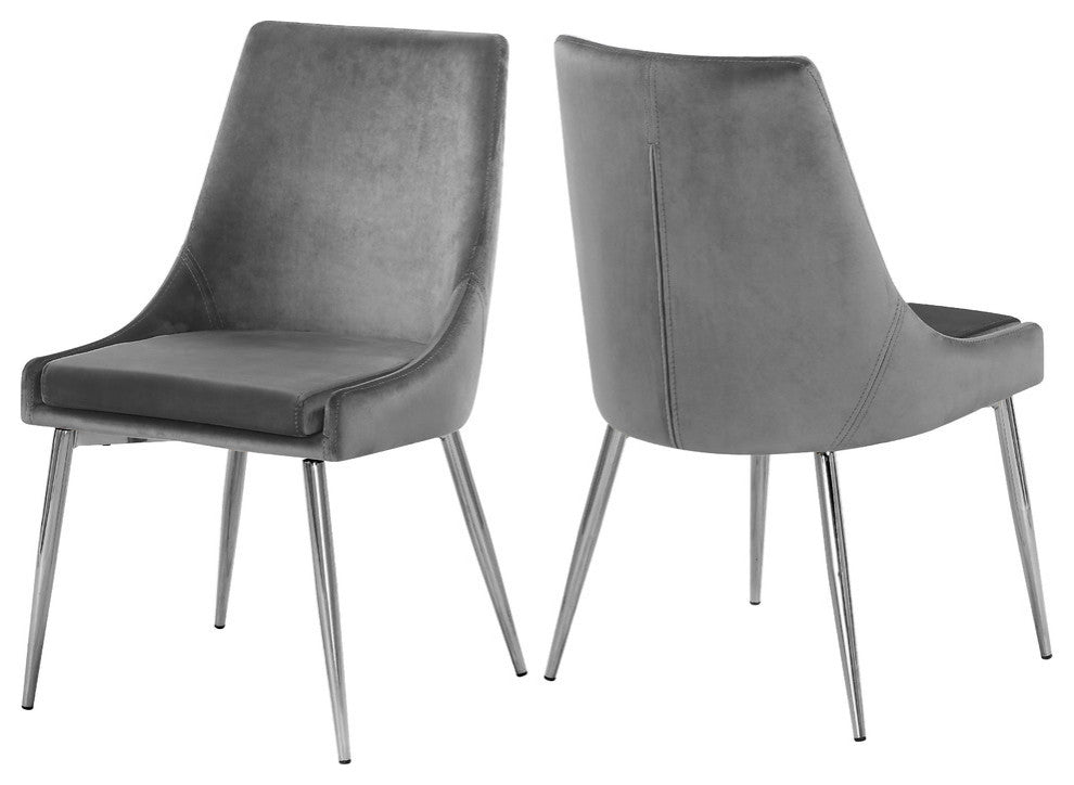 Karina Velvet Dining Chairs, Set of 2, Gray, Chrome Base