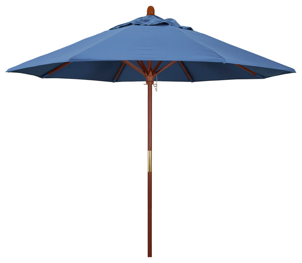 9' Square Push Lift Wood Umbrella, Olefin, Frost Blue