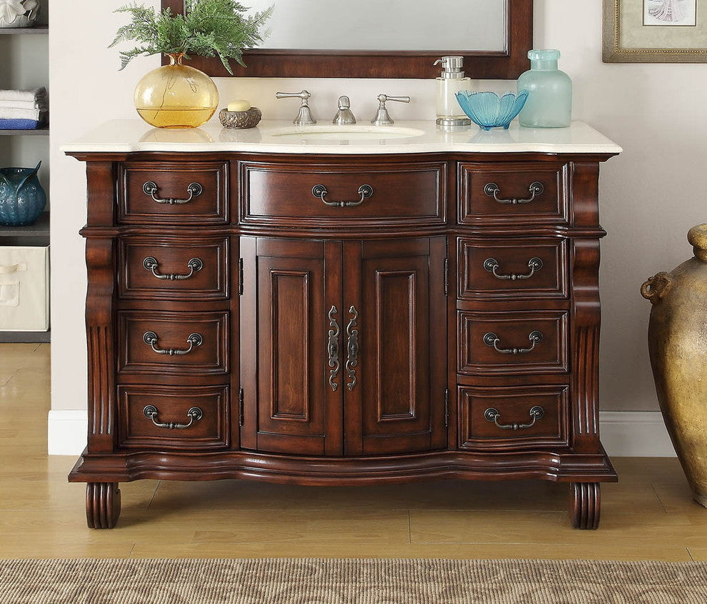 50 inch Cherry Wood Hopkinton Bathroom Sink Vanity Cream Marble Top