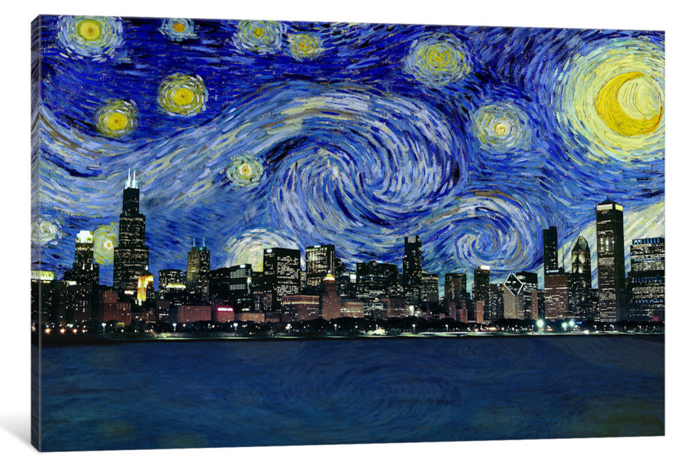 Chicago, Illinois Starry Night Skyline by 5by5collective