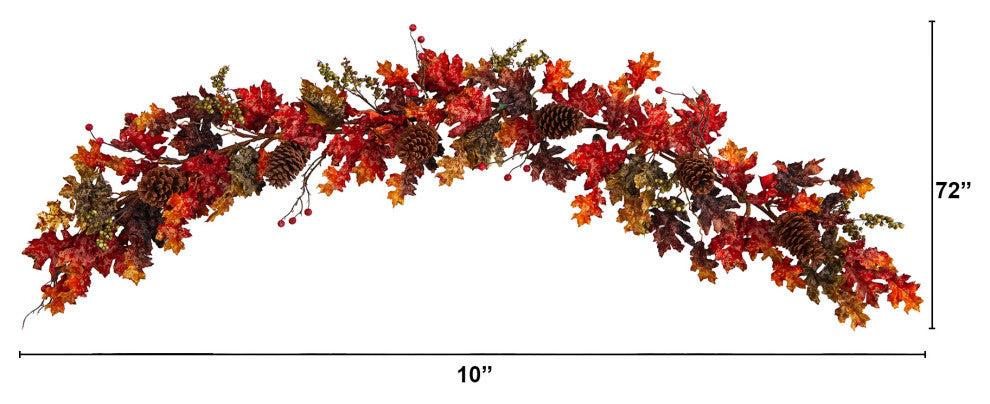 W1236 6 Autumn Maple Leaves, Berry and Pinecones Fall Artificial Garland