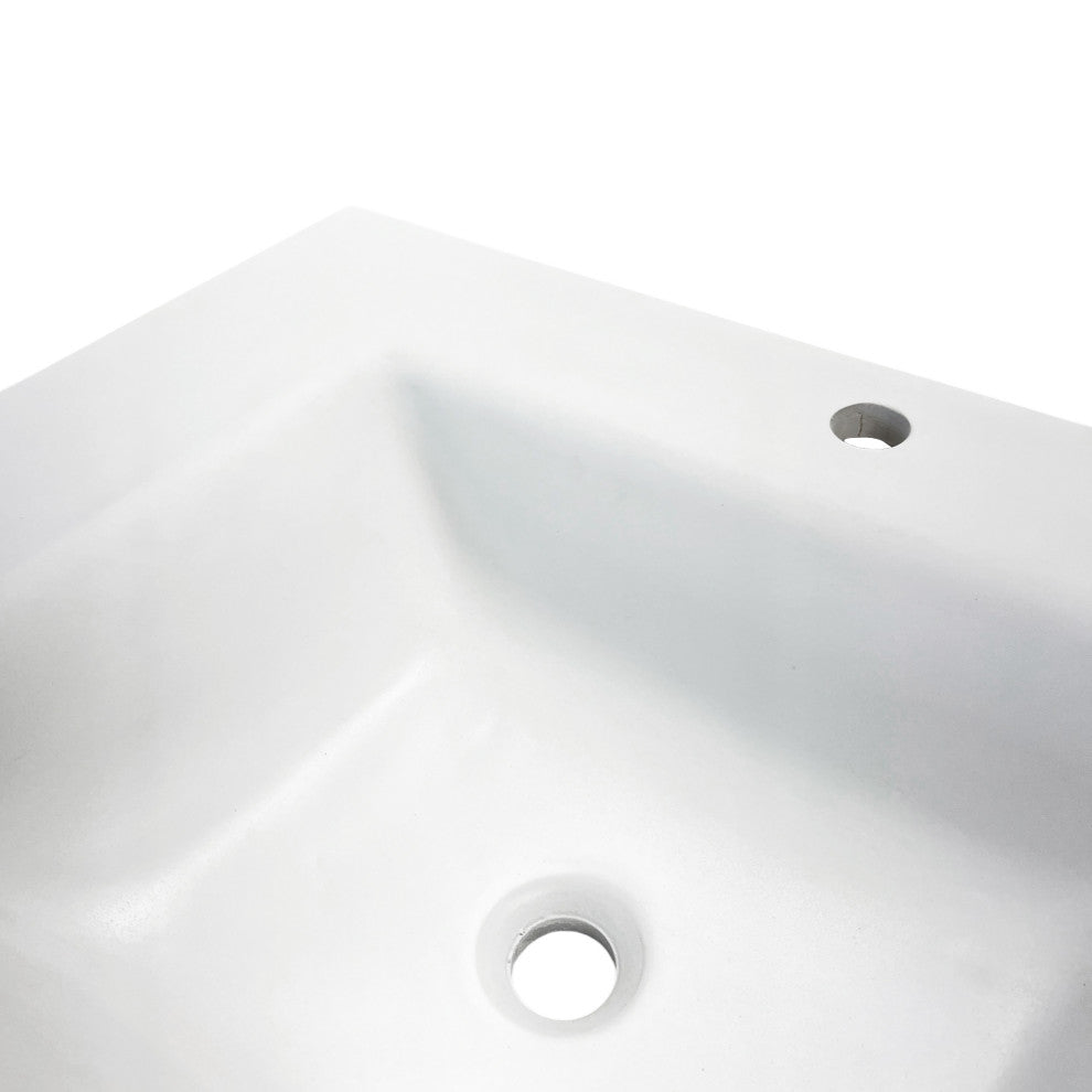 31" Single Concrete Rectangular Sink Top with Rectangle Sink, White