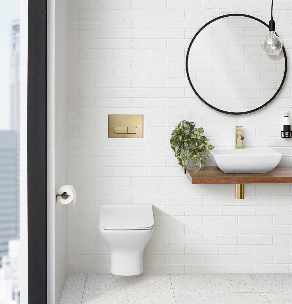 Wall Mount Dual Flush Actuator Plate with Rectangle Push Buttons in Brass