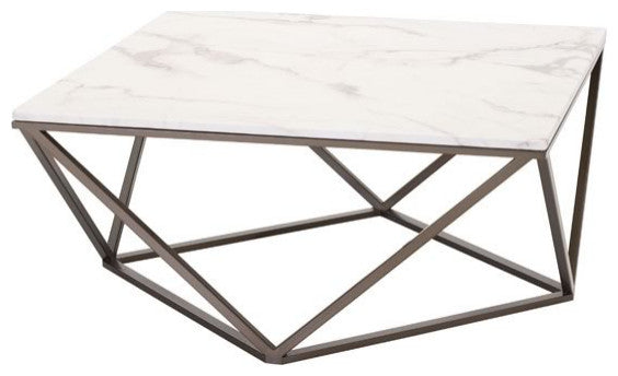HomeRoots Modern Square White Marble Coffee Table