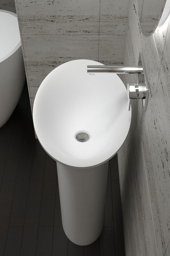 23" Polystone Free-Standing Bathroom Sink, Matte White, No Faucet