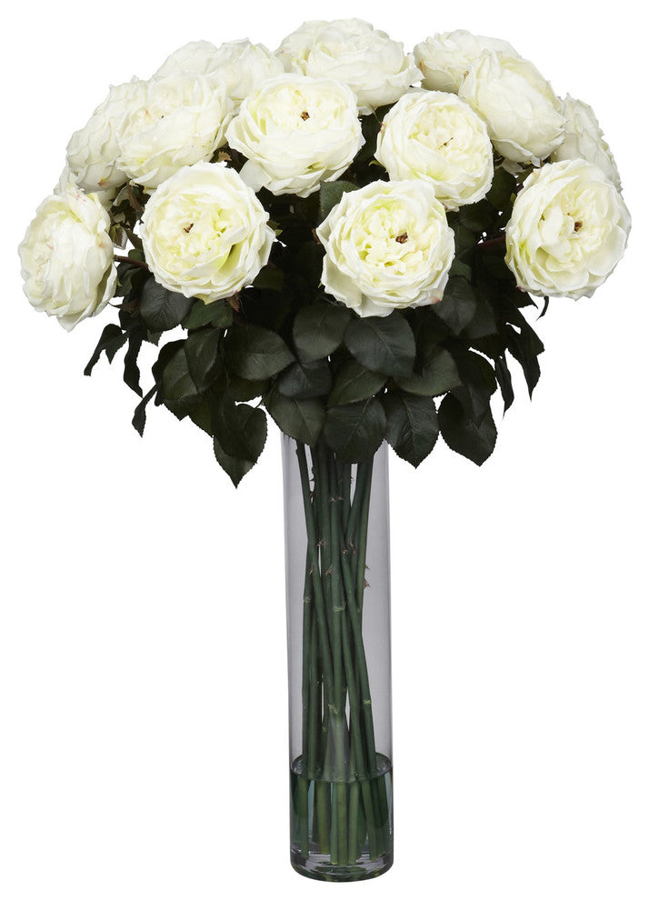 Fancy Rose Silk Flower Arrangement, White