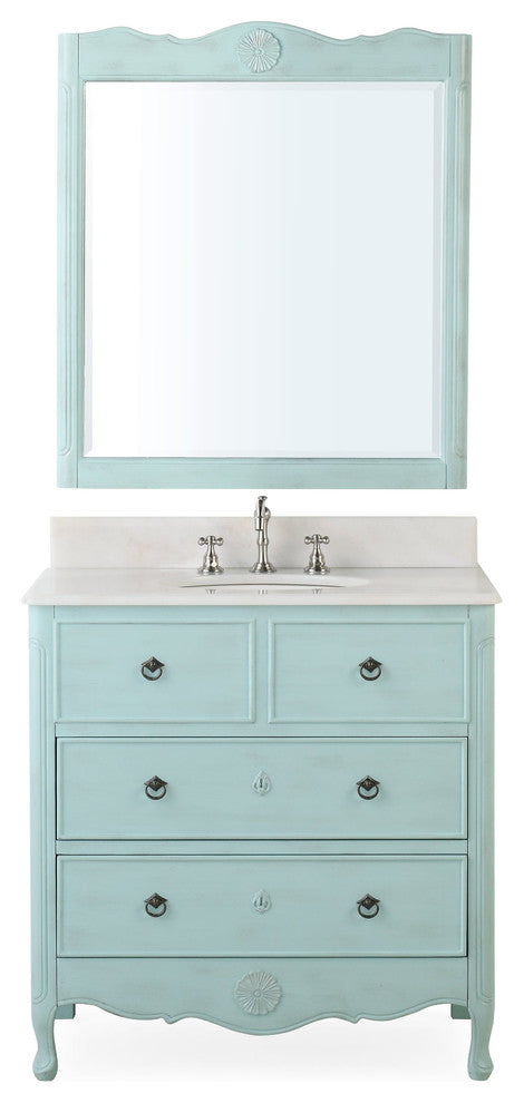 34" Dalleville Light Blue Bathroom Vanity, With Mirror