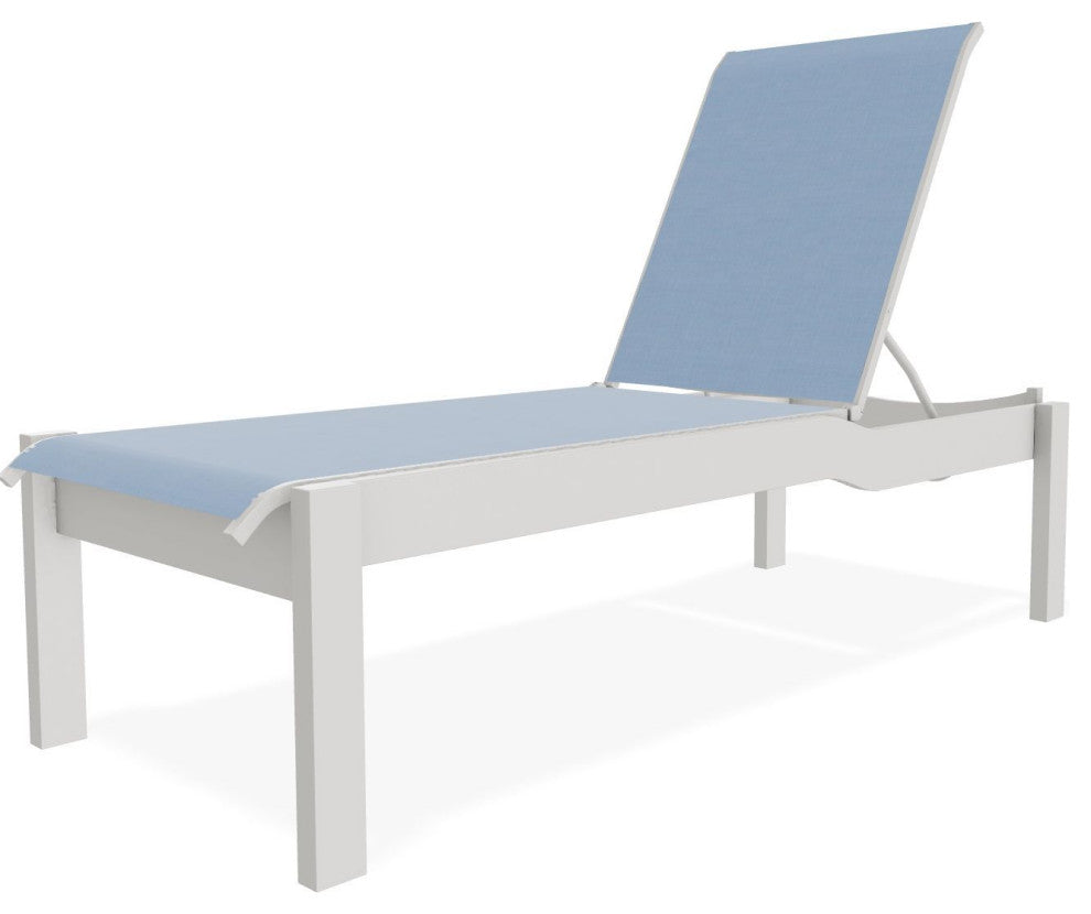Leeward Sling Stackable Outdoor Chaise Lounge, Sky/Snow
