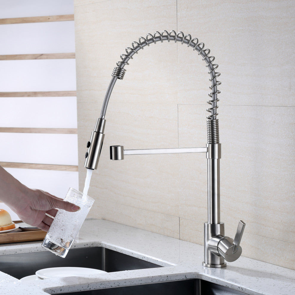 Luxier KTS22-T Single-Handle Pull-Down Sprayer Kitchen Faucet, Brushed Nickel