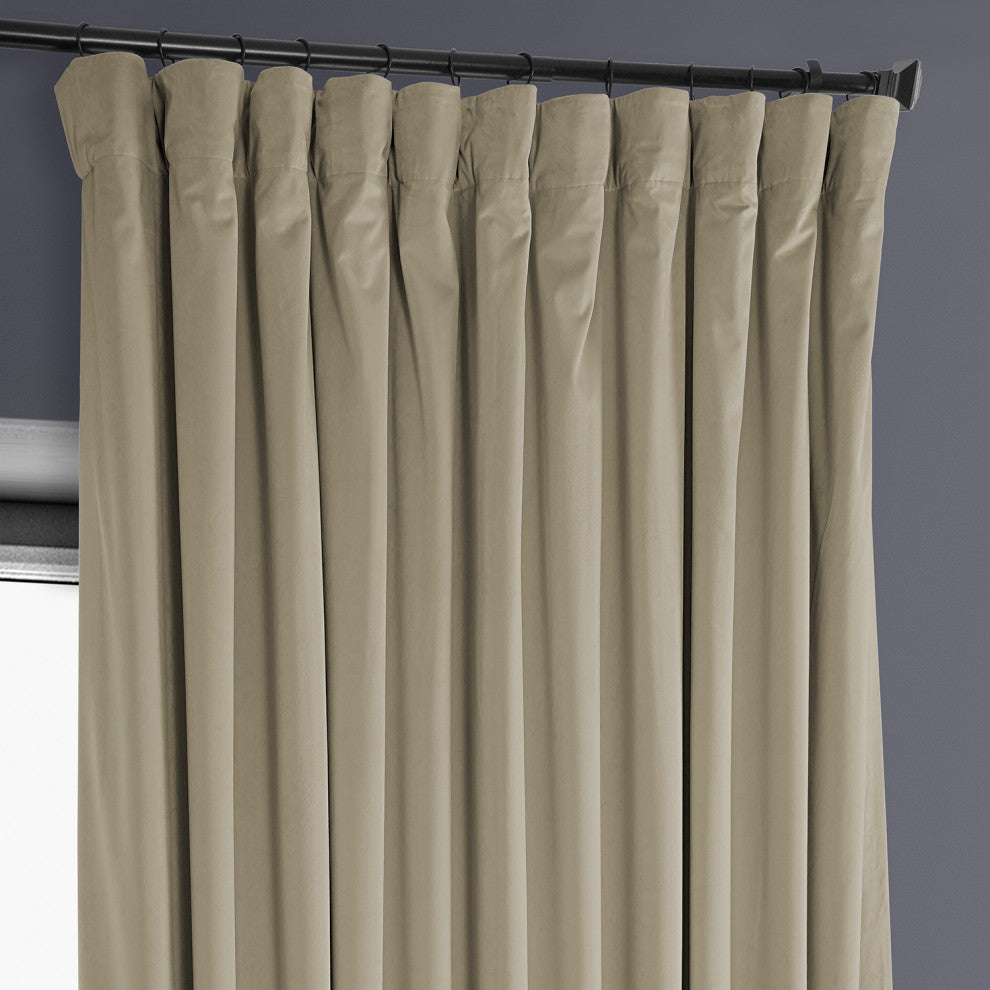 Heritage Plush Velvet Extrawide Curtain Single Panel, Light Beige, 100"w X 108"l