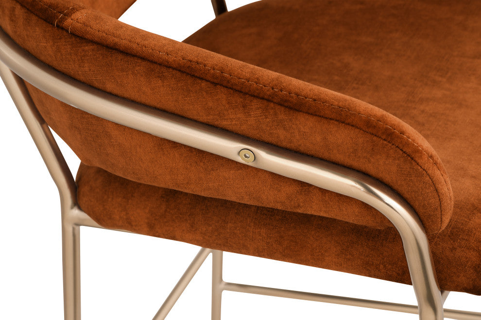 Yara Beige Velvet Upholstered Counter Stool, Cognac