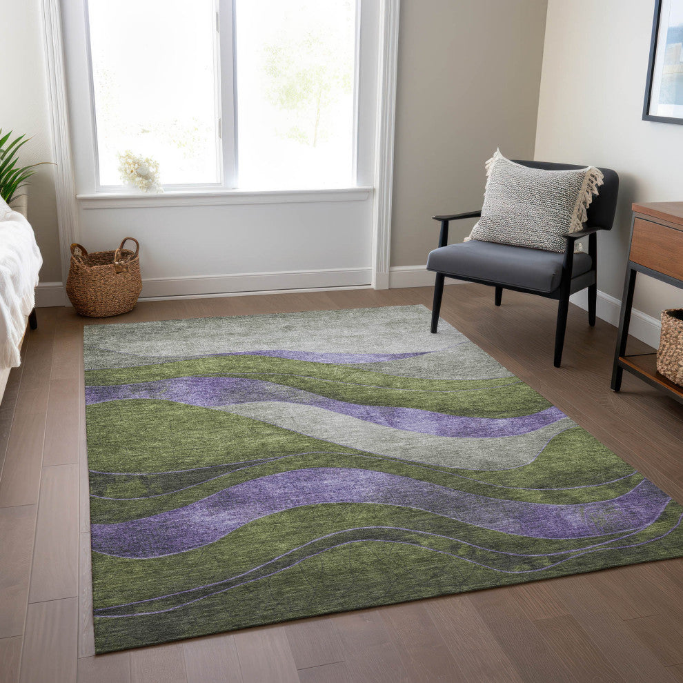 Machine Washable Indoor/Outdoor Chantille ACN1892 Olive 3' x 5' Rug