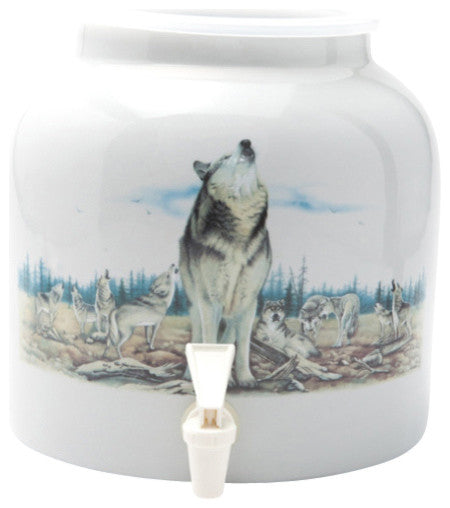 Goldwell Designs Howling Wolf Design Water Dispenser Crock