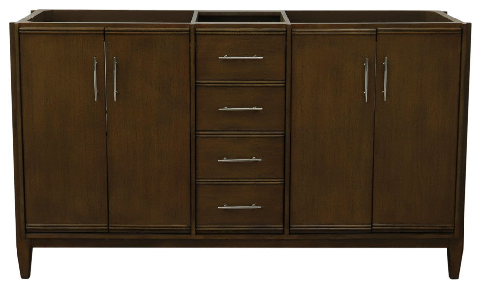 60" Double Vanity, Walnut Finish - Cabinet Only