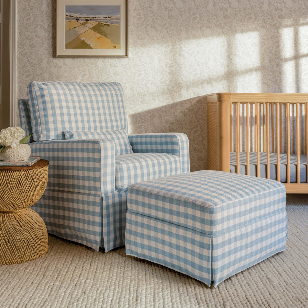 Crawford Gliding Ottoman, Blue Gingham