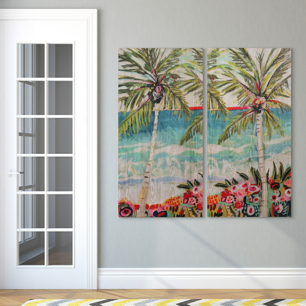 Palm Tree Diptych Wall Art Fine Giclee Printed on Hand Finished Ash Wood