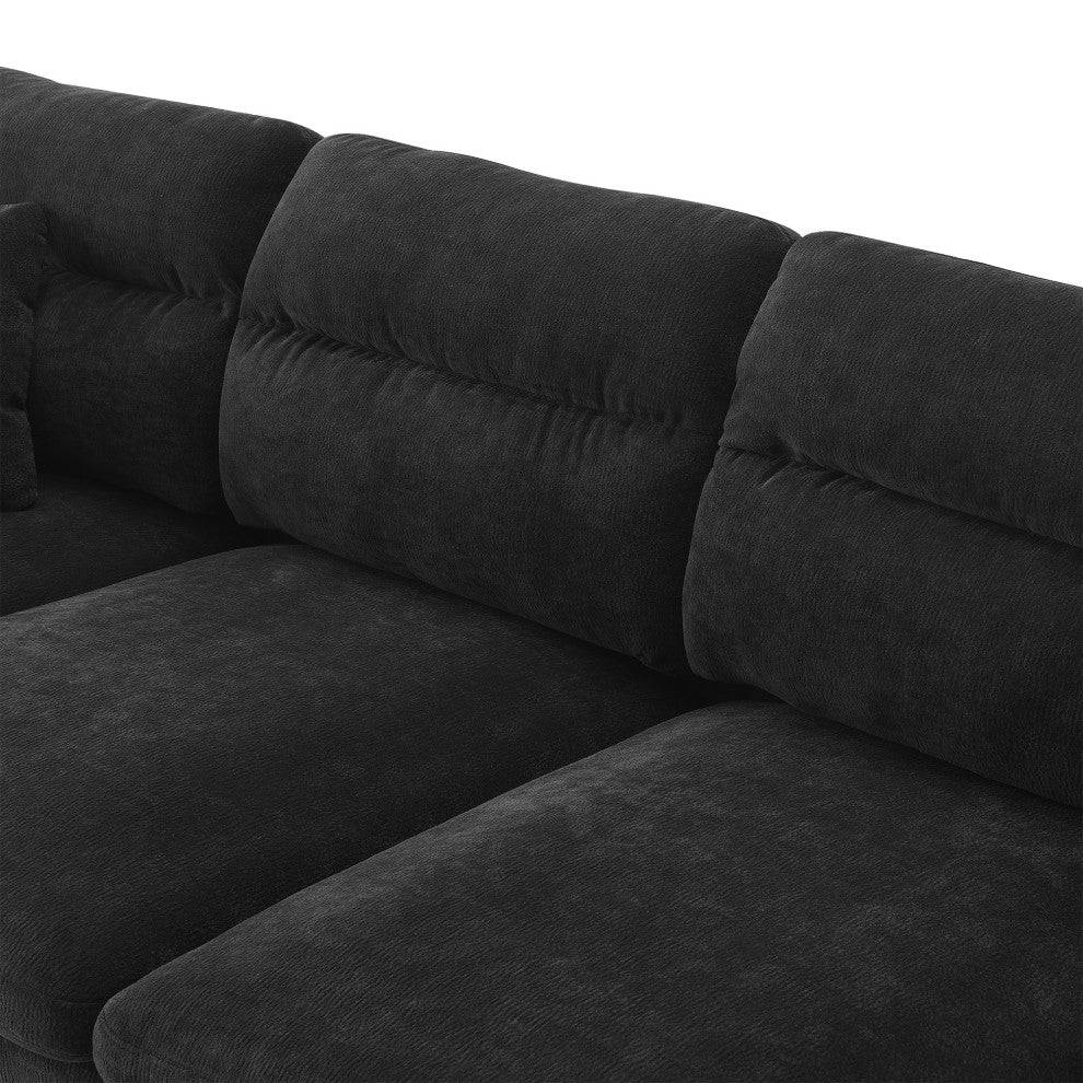 GDF Studio Modern Convertible L-Shaped Sectional Sofa With Ottoman, Black