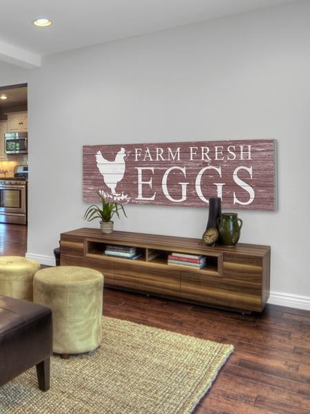 "Farm Fresh Eggs" Painting Print on White Wood, 30"x10"