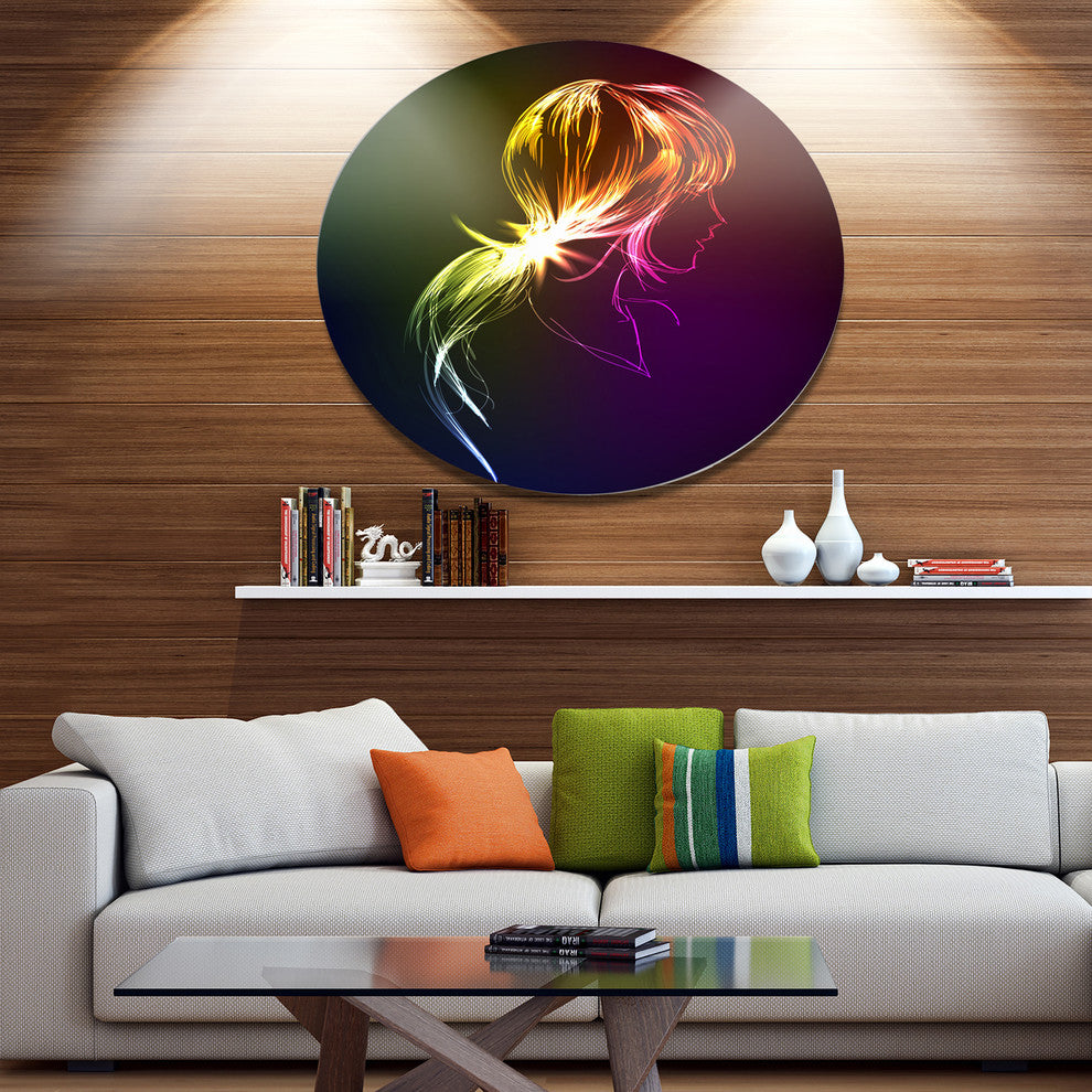 Illuminating Fractal Girl'S Head, Abstract Round Wall Art, 11"