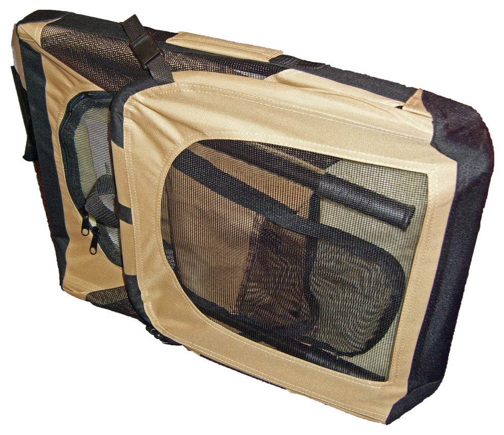 Folding Zippered Vista View House Pet Crate, Khaki, Medium