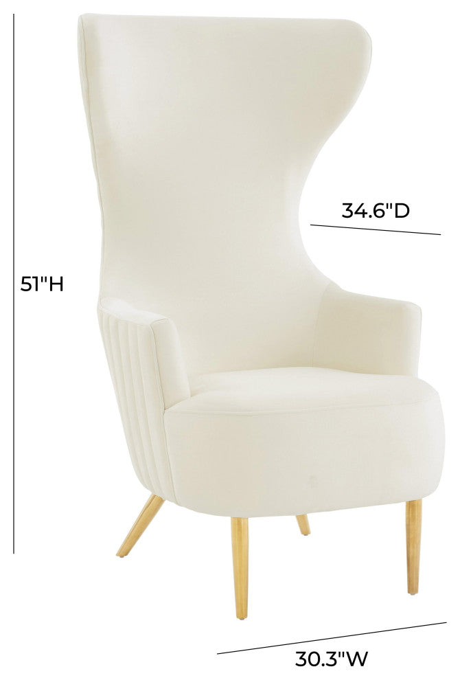 Julia Cream Velvet Channel Tufted Wingback Chair