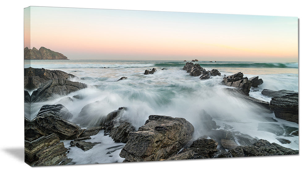 "Bay Or Biscay Rushing Waters" Modern Seashore Canvas Art, 32"x16"