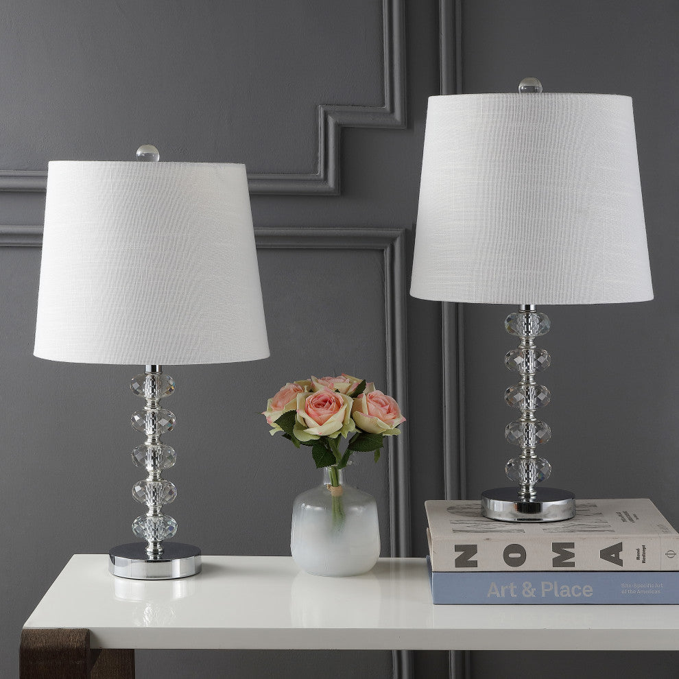 Kevin Glass and Metal LED Table Lamp, Clear and Chrome, Set of 2, 22"