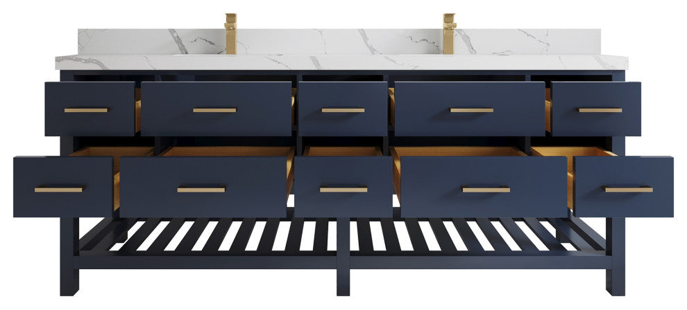 Parker 84 Double Sink Bathroom Vanity, Navy Blue 2" Calacatta Laza