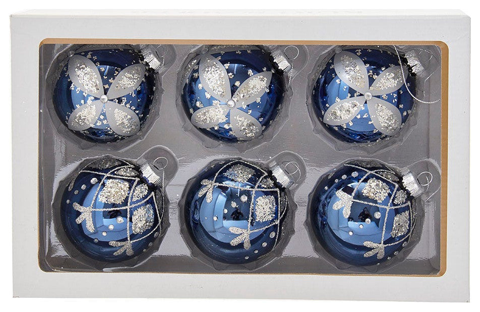 80MM Navy Blue Glass Ball Ornaments, 6-Piece Set