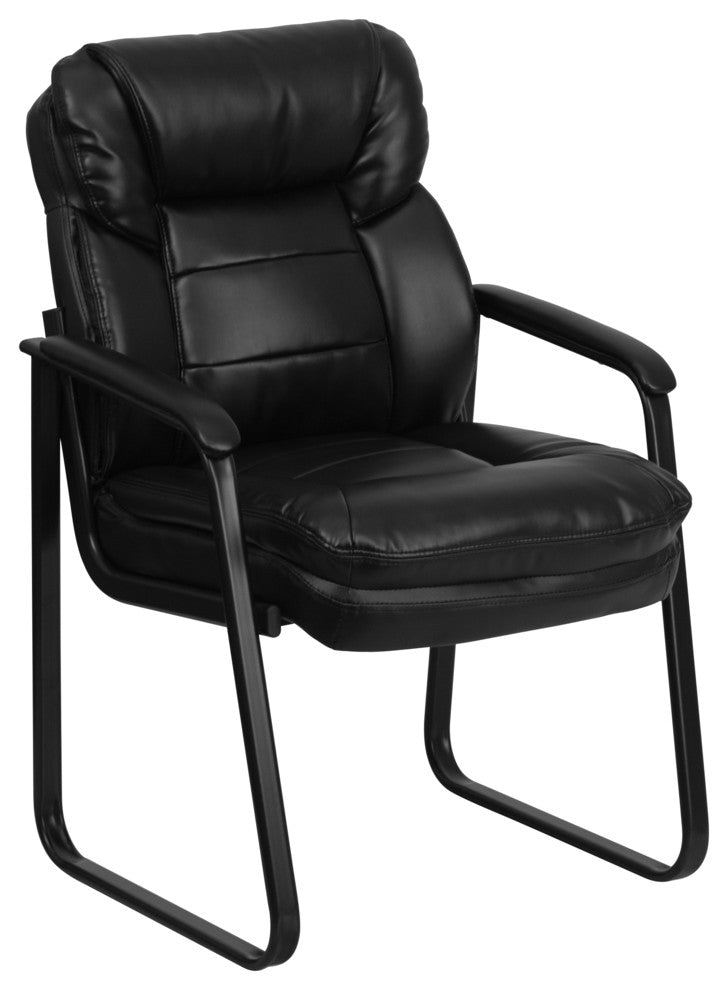 Black Leather Executive Side Chair with Sled Base