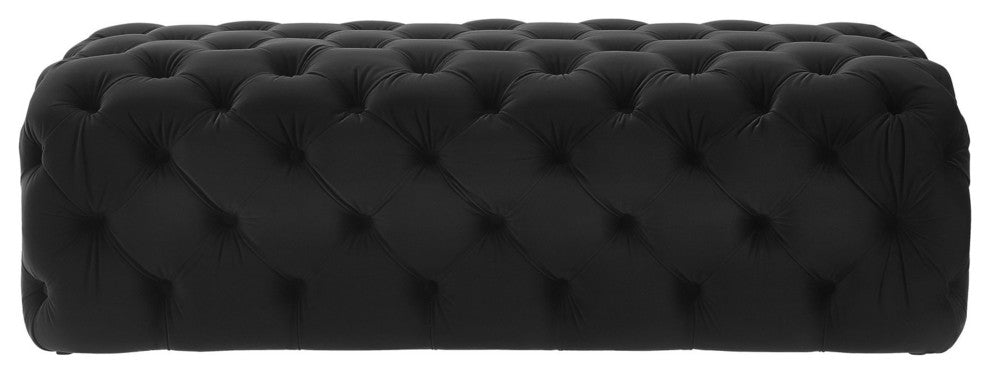 Kaylee Black Velvet Ottoman - Black