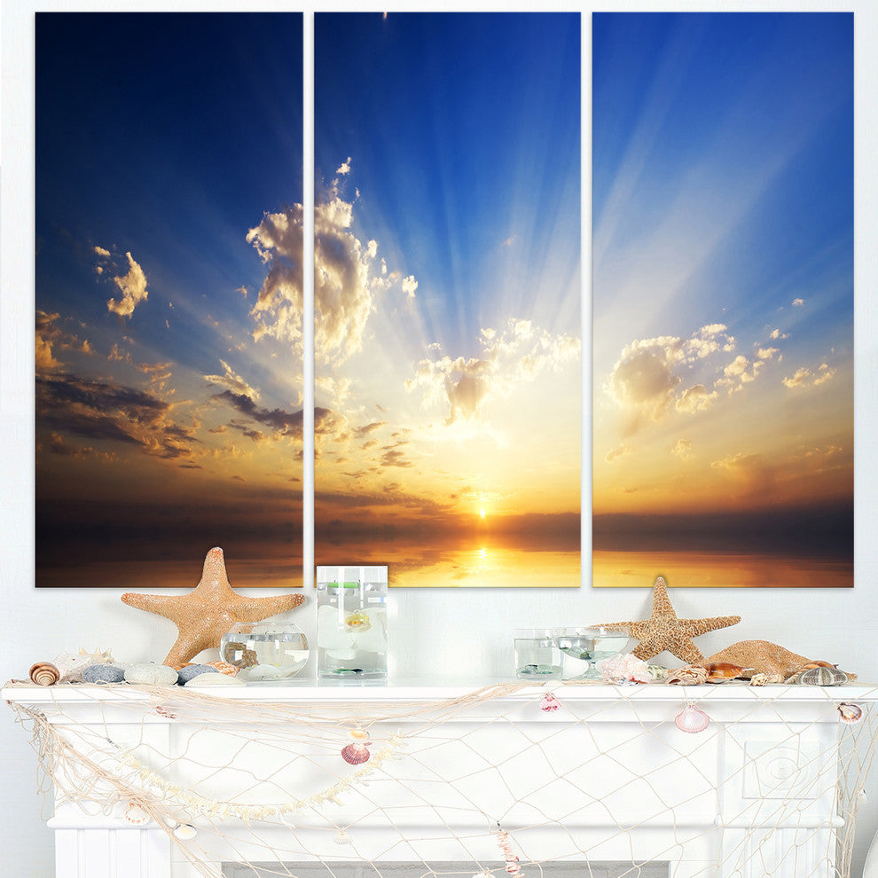 "Sunset in the Ocean Blue Sky Panorama" Metal Wall Art, 3 Panels, 36"x28"